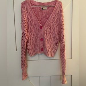 Anthropologie Pilcro Cable-Knit Cardigan Sweater, Pink, Size Small